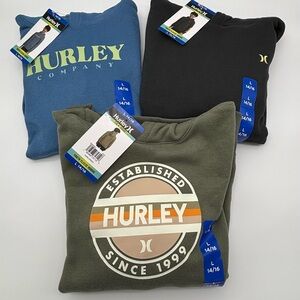 Lot of 3 Boys Size 10/12 Hurley Hoodie Sweatshirts Blue Black Green Sweatshirt